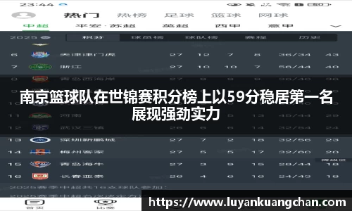 南京篮球队在世锦赛积分榜上以59分稳居第一名展现强劲实力